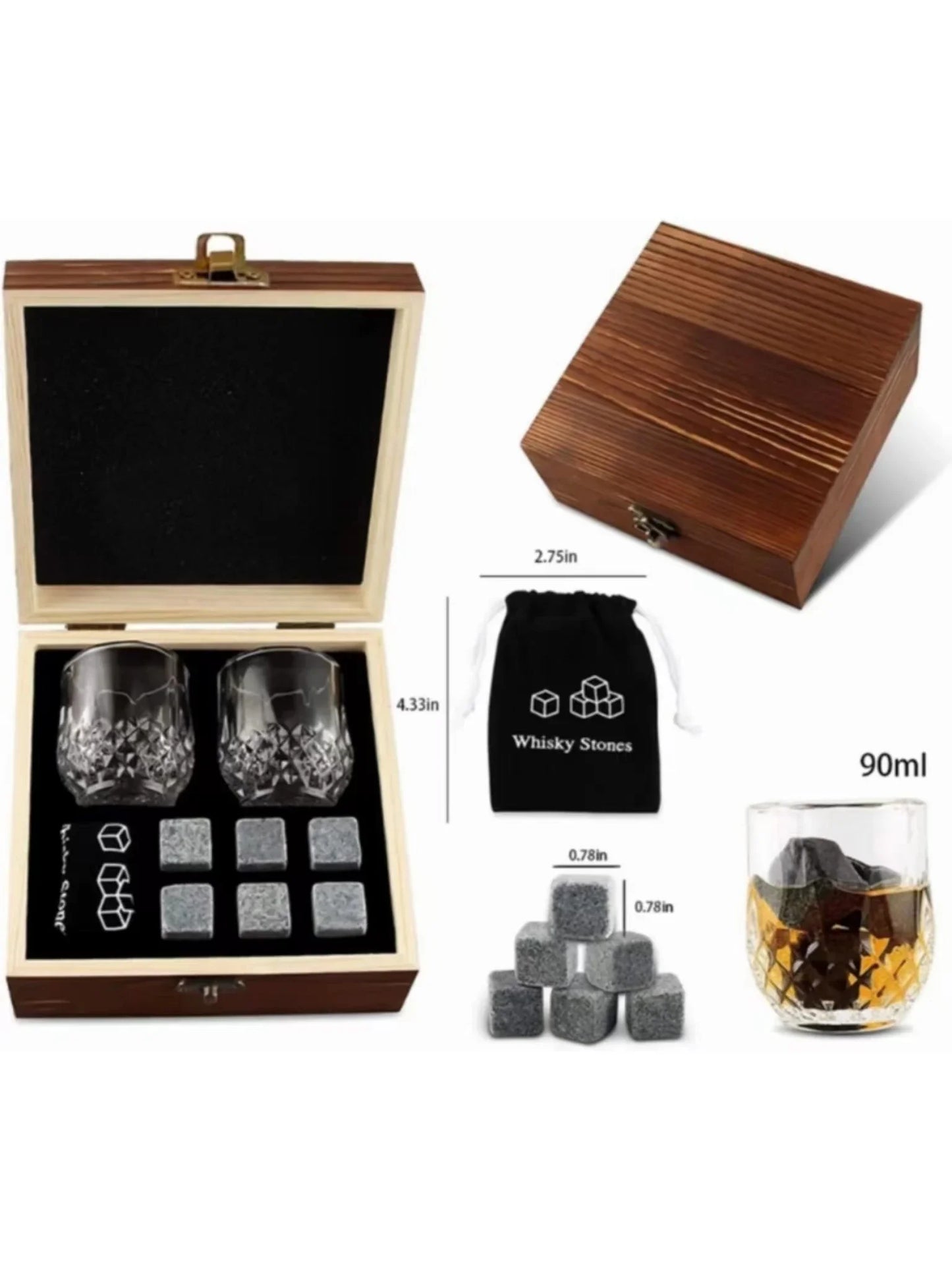 Whiskey Glass & Ice Stone Set