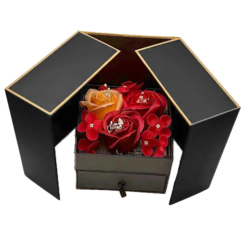 Luxury Rose Jewelry Gift Box – Double Door Drawer with Bow for Necklace Presentation