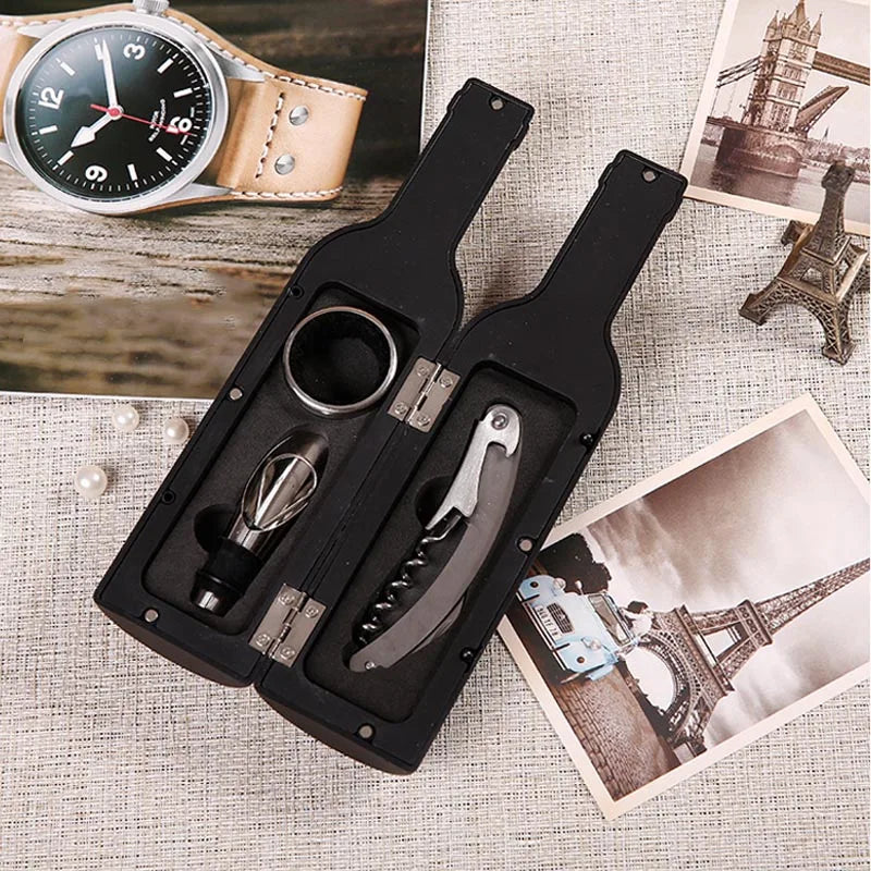 Multi-Function Wine Bottle Opener Set – Bar Accessories & Gift in Bottle-Shaped Holder