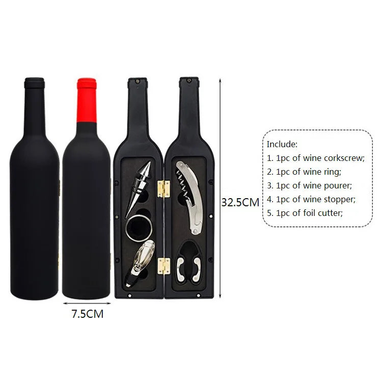 Multi-Function Wine Bottle Opener Set – Bar Accessories & Gift in Bottle-Shaped Holder