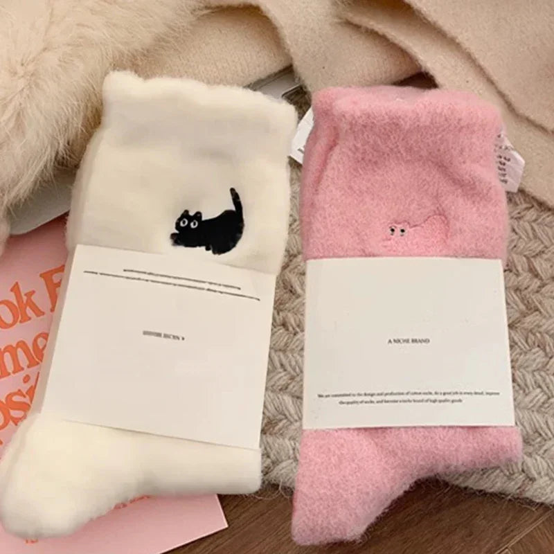 3 Pairs Premium Feel Cute Cat Cozy Mink Velvet Socks