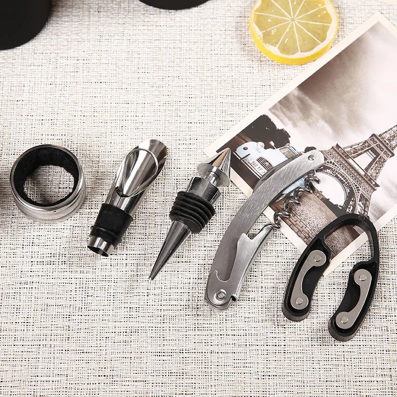 Multi-Function Wine Bottle Opener Set – Bar Accessories & Gift in Bottle-Shaped Holder