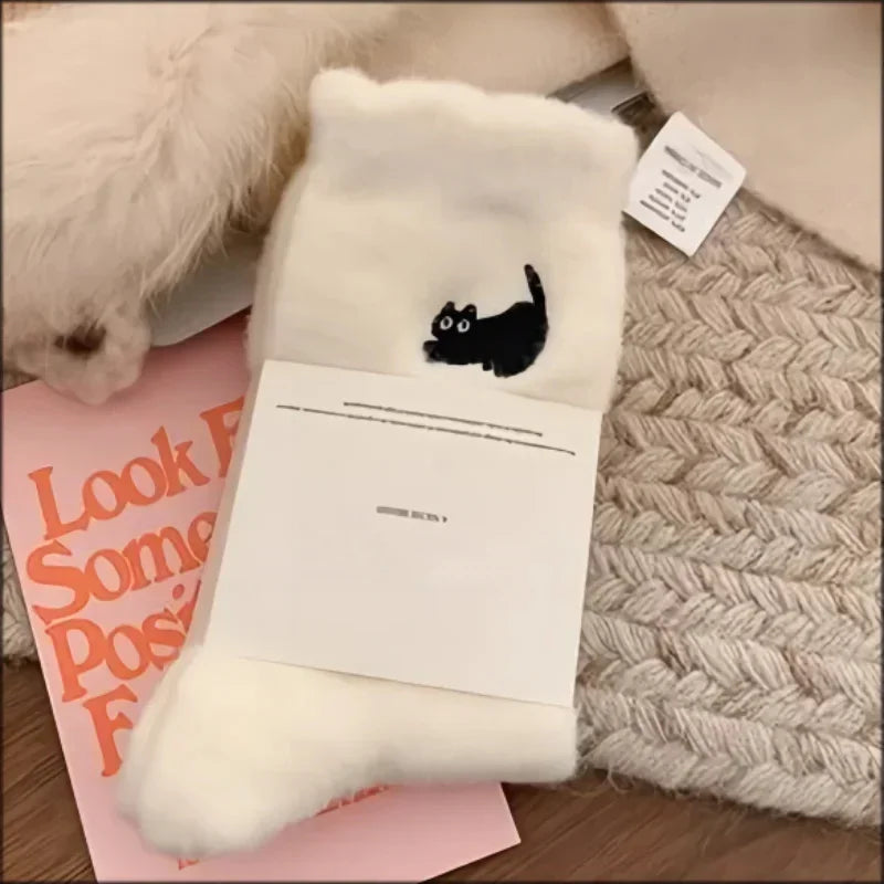 3 Pairs Premium Feel Cute Cat Cozy Mink Velvet Socks