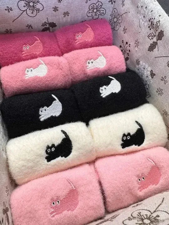 3 Pairs Premium Feel Cute Cat Cozy Mink Velvet Socks