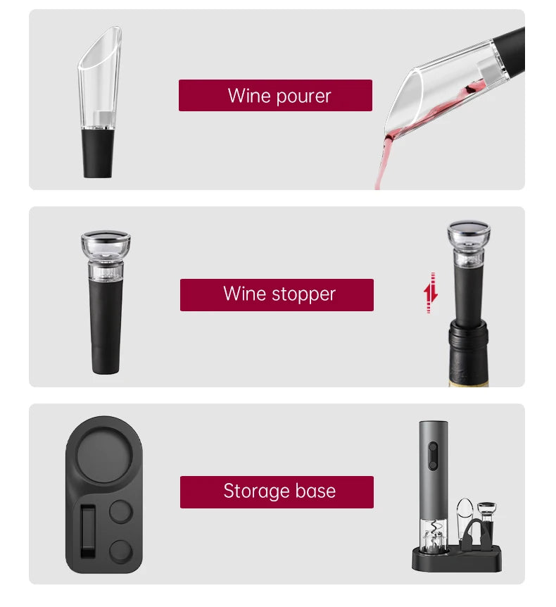 Electric Wine Opener Gift Set – Automatic Corkscrew with Foil Cutter & One-Click Operation