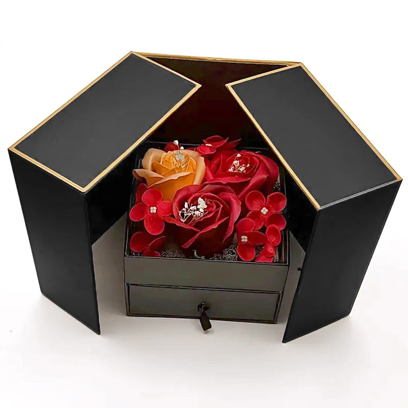 Luxury Rose Jewelry Gift Box – Double Door Drawer with Bow for Necklace Presentation