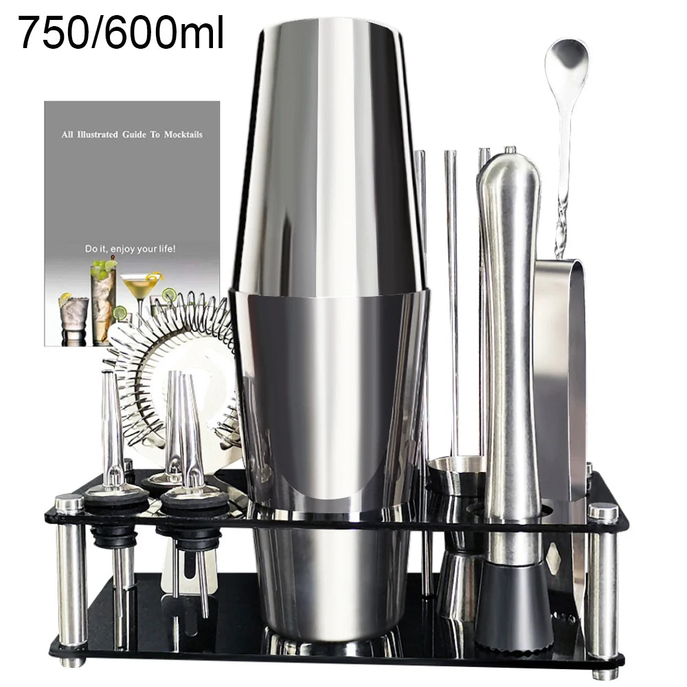 13-22 Piece Boston Cocktail Shaker Set – Professional Bartender Tool Kit with Holder (750ml & 600ml)