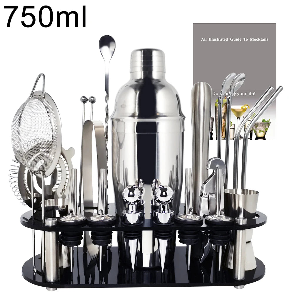 13-22 Piece Boston Cocktail Shaker Set – Professional Bartender Tool Kit with Holder (750ml & 600ml)