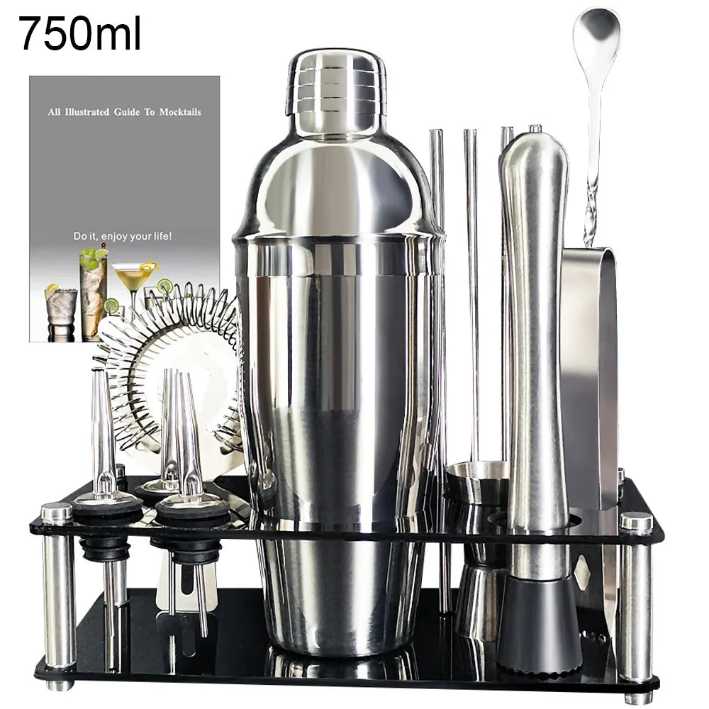 13-22 Piece Boston Cocktail Shaker Set – Professional Bartender Tool Kit with Holder (750ml & 600ml)