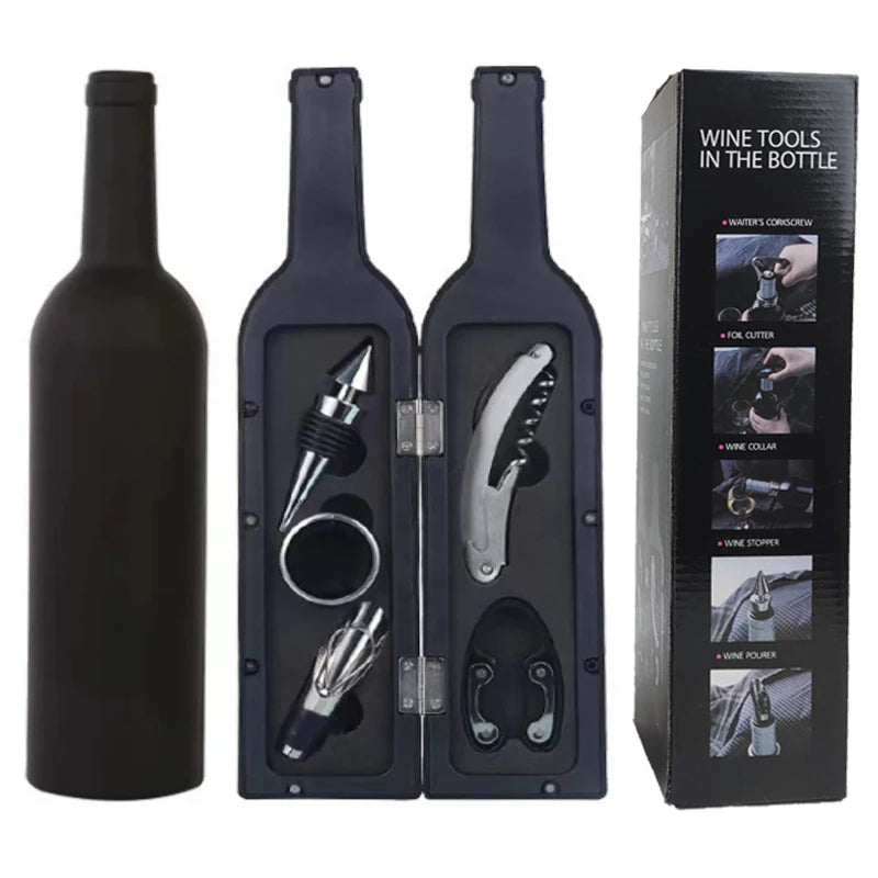 Multi-Function Wine Bottle Opener Set – Bar Accessories & Gift in Bottle-Shaped Holder