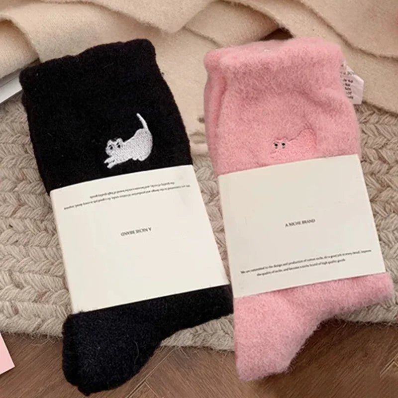 3 Pairs Premium Feel Cute Cat Cozy Mink Velvet Socks