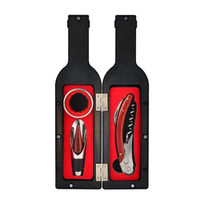 Multi-Function Wine Bottle Opener Set – Bar Accessories & Gift in Bottle-Shaped Holder