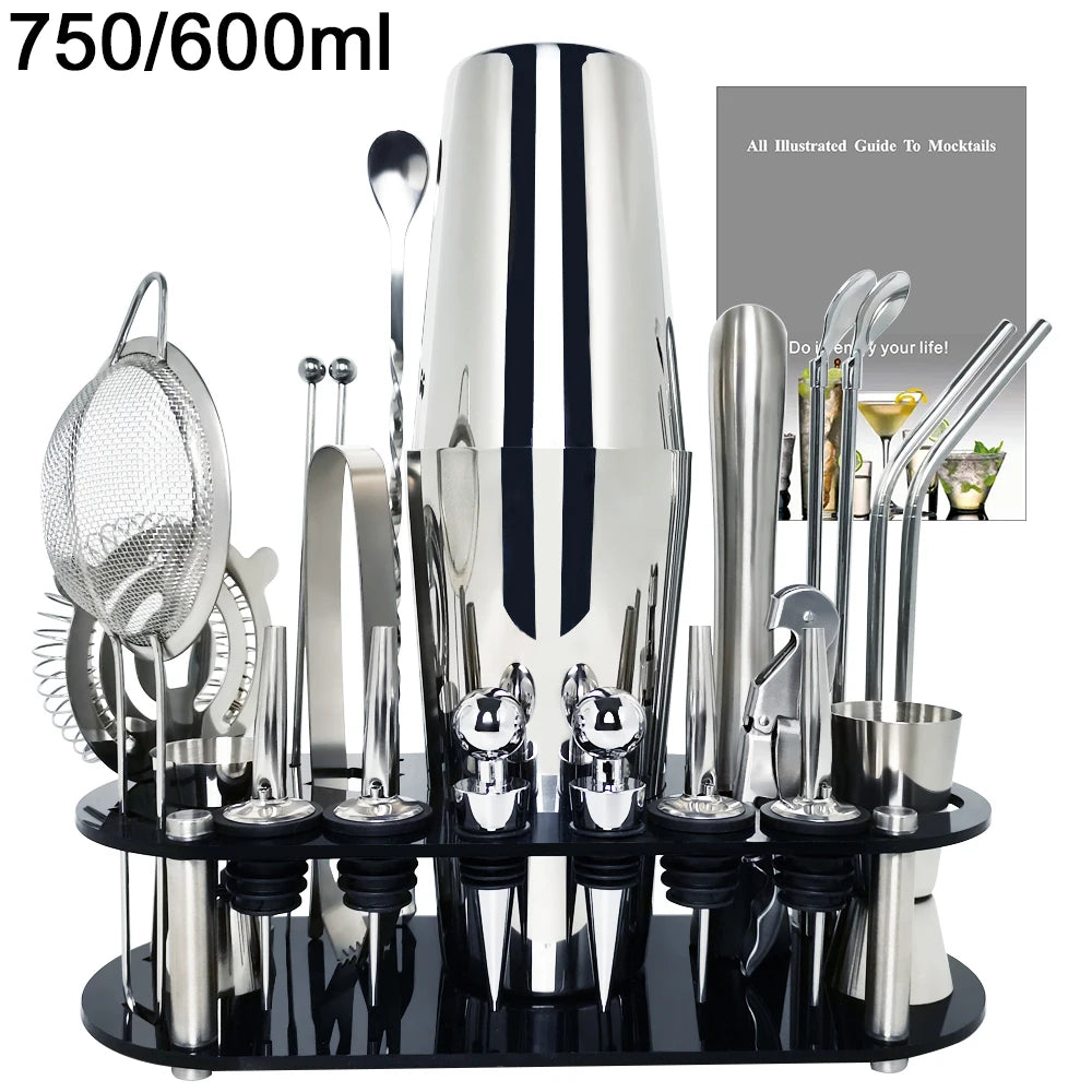 13-22 Piece Boston Cocktail Shaker Set – Professional Bartender Tool Kit with Holder (750ml & 600ml)