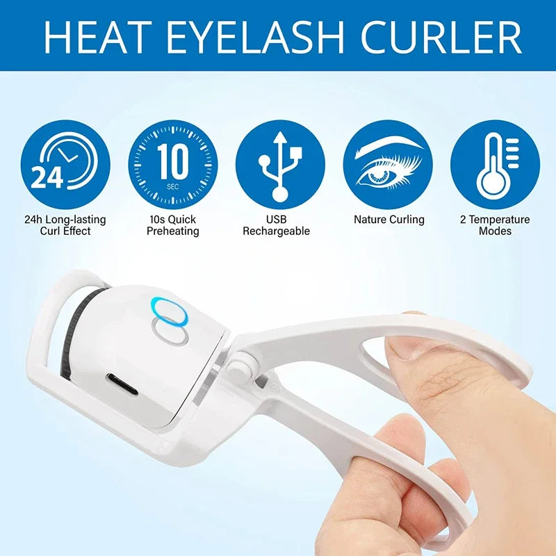 USB Rechargeable Heated Eyelash Curler – Quick Heating & Long-Lasting Curl with 2 Temperature Levels