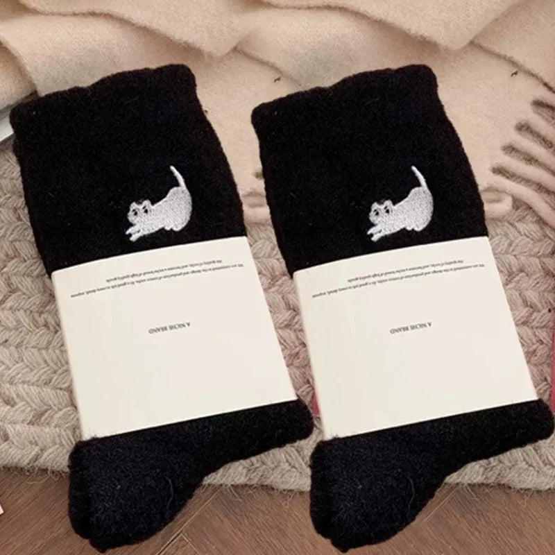 3 Pairs Premium Feel Cute Cat Cozy Mink Velvet Socks