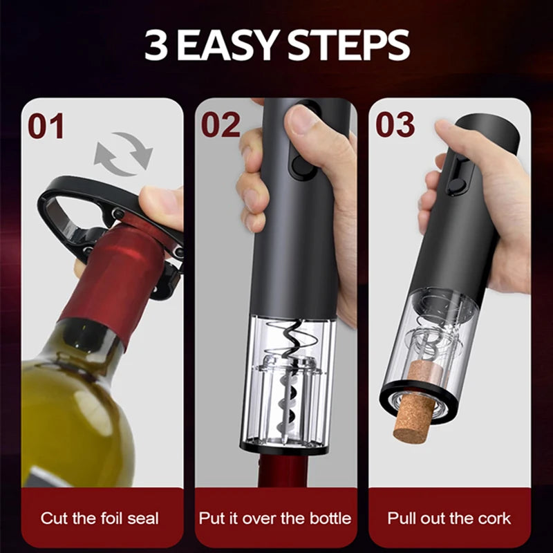 Electric Wine Opener Gift Set – Automatic Corkscrew with Foil Cutter & One-Click Operation