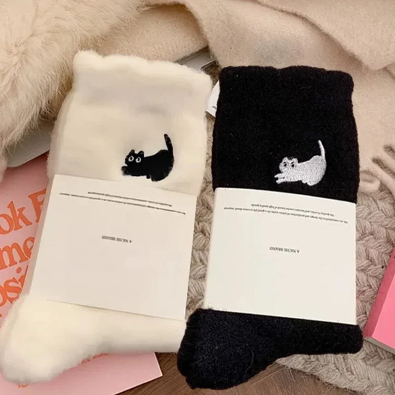 3 Pairs Premium Feel Cute Cat Cozy Mink Velvet Socks