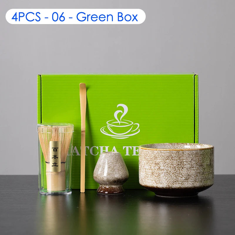 4/6/7-Piece Japanese Matcha Tea blender Set – Bamboo Whisk, Matcha Brush, Teaspoon, and Kiln for DIY Tea-Making & Beverage Shops