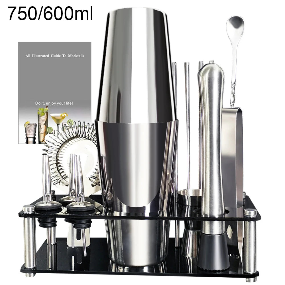 13-22 Piece Boston Cocktail Shaker Set – Professional Bartender Tool Kit with Holder (750ml & 600ml)