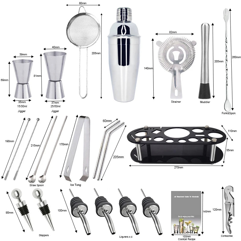 13-22 Piece Boston Cocktail Shaker Set – Professional Bartender Tool Kit with Holder (750ml & 600ml)