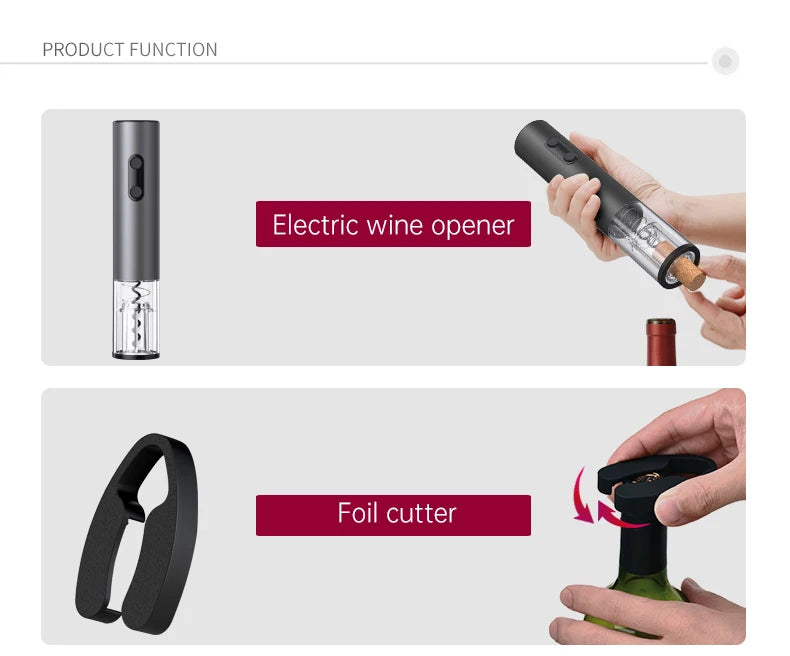 Electric Wine Opener Gift Set – Automatic Corkscrew with Foil Cutter & One-Click Operation