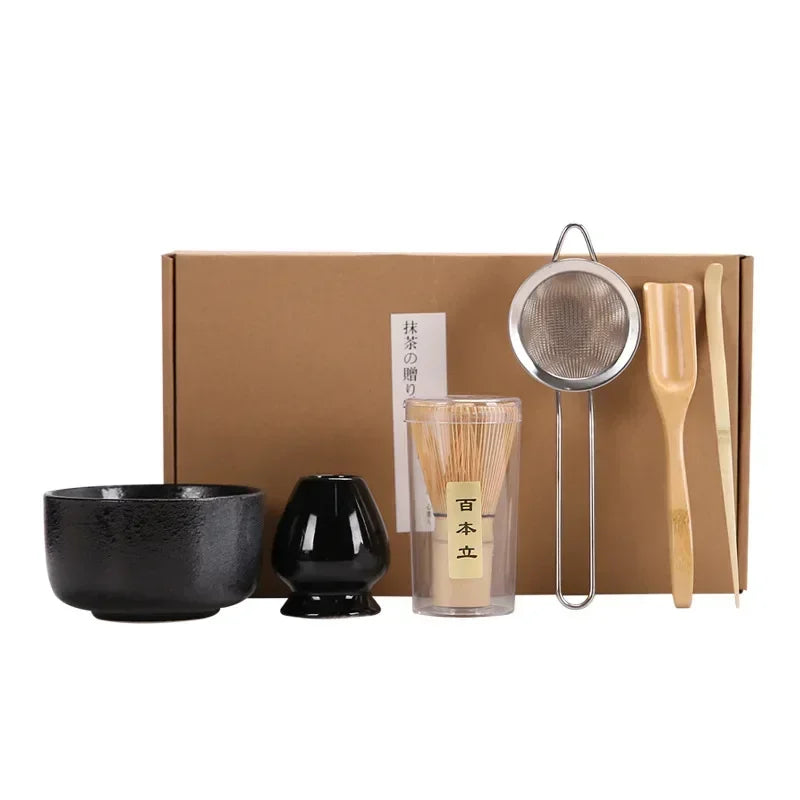 4/6/7-Piece Japanese Matcha Tea blender Set – Bamboo Whisk, Matcha Brush, Teaspoon, and Kiln for DIY Tea-Making & Beverage Shops