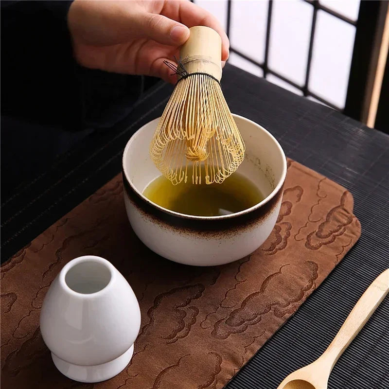 4/6/7-Piece Japanese Matcha Tea blender Set – Bamboo Whisk, Matcha Brush, Teaspoon, and Kiln for DIY Tea-Making & Beverage Shops