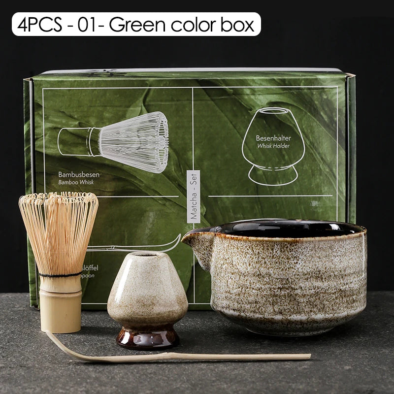 4/6/7-Piece Japanese Matcha Tea blender Set – Bamboo Whisk, Matcha Brush, Teaspoon, and Kiln for DIY Tea-Making & Beverage Shops