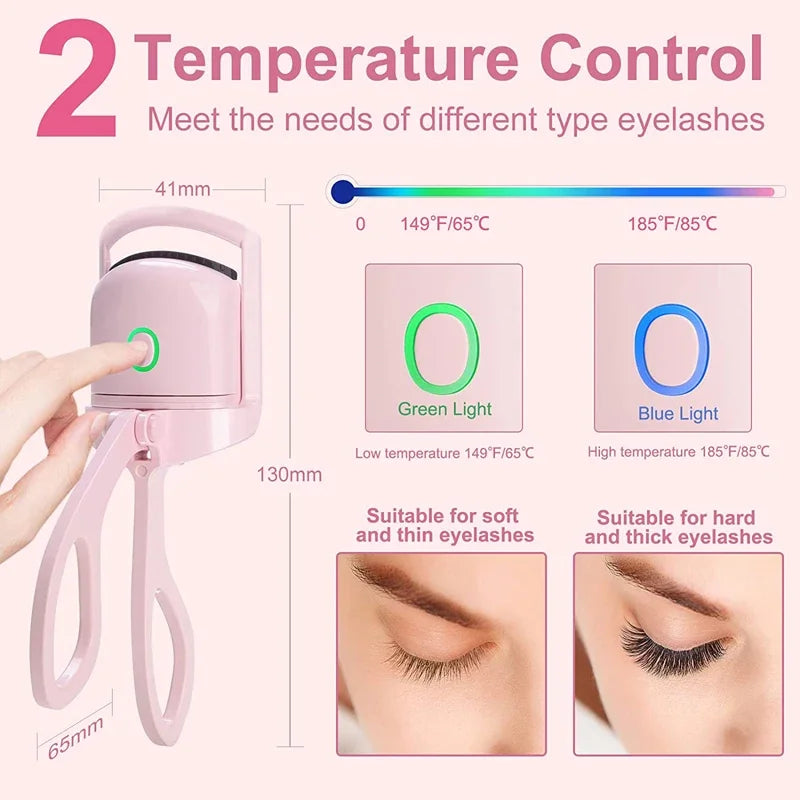 USB Rechargeable Heated Eyelash Curler – Quick Heating & Long-Lasting Curl with 2 Temperature Levels