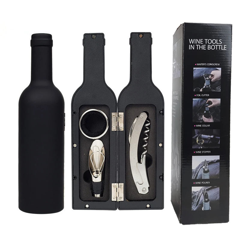 Multi-Function Wine Bottle Opener Set – Bar Accessories & Gift in Bottle-Shaped Holder