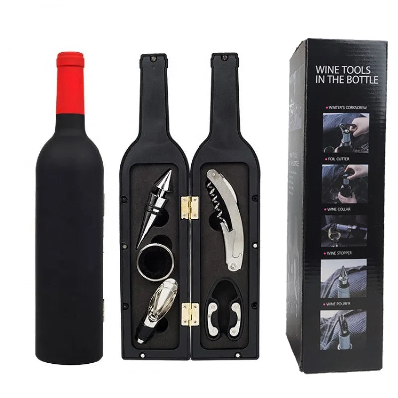 Multi-Function Wine Bottle Opener Set – Bar Accessories & Gift in Bottle-Shaped Holder