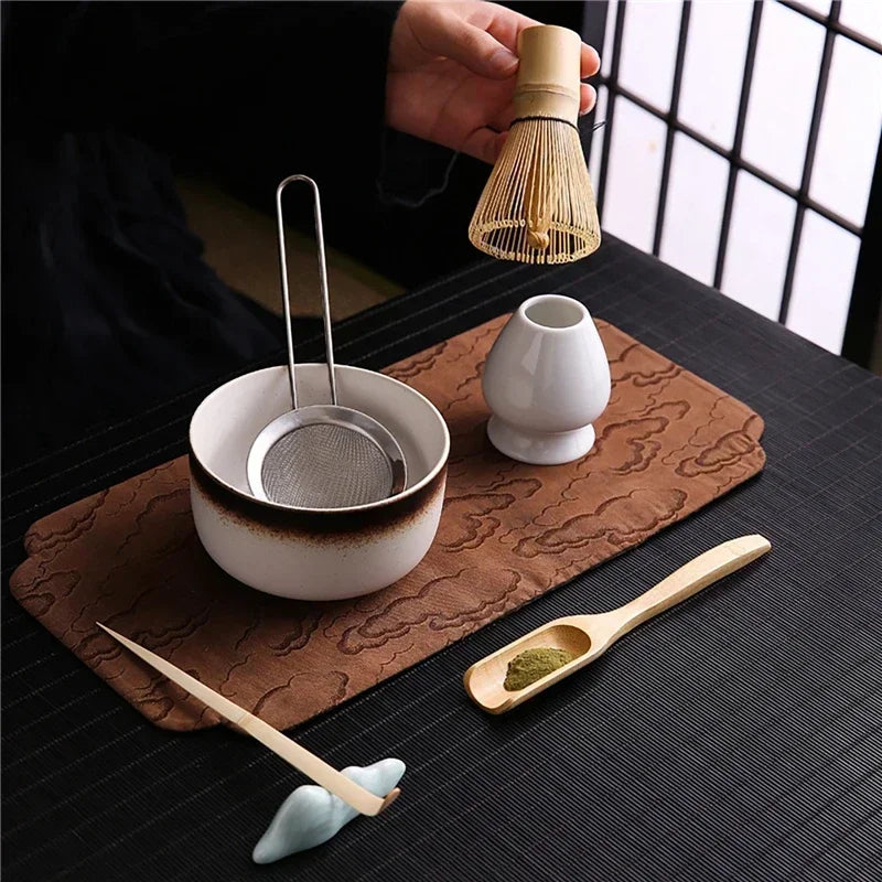 4/6/7-Piece Japanese Matcha Tea blender Set – Bamboo Whisk, Matcha Brush, Teaspoon, and Kiln for DIY Tea-Making & Beverage Shops