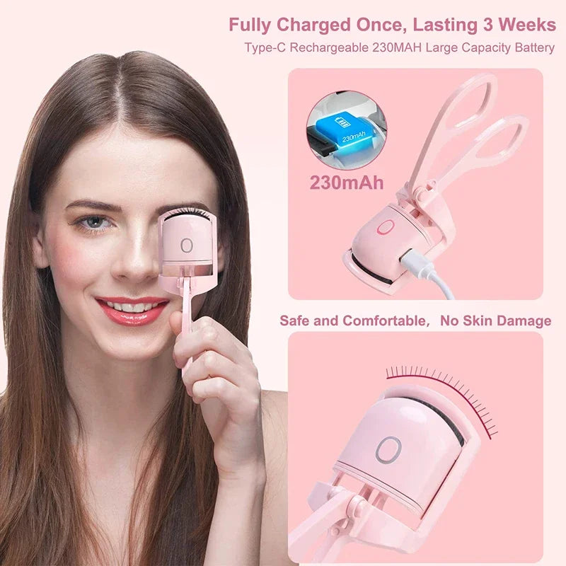 USB Rechargeable Heated Eyelash Curler – Quick Heating & Long-Lasting Curl with 2 Temperature Levels