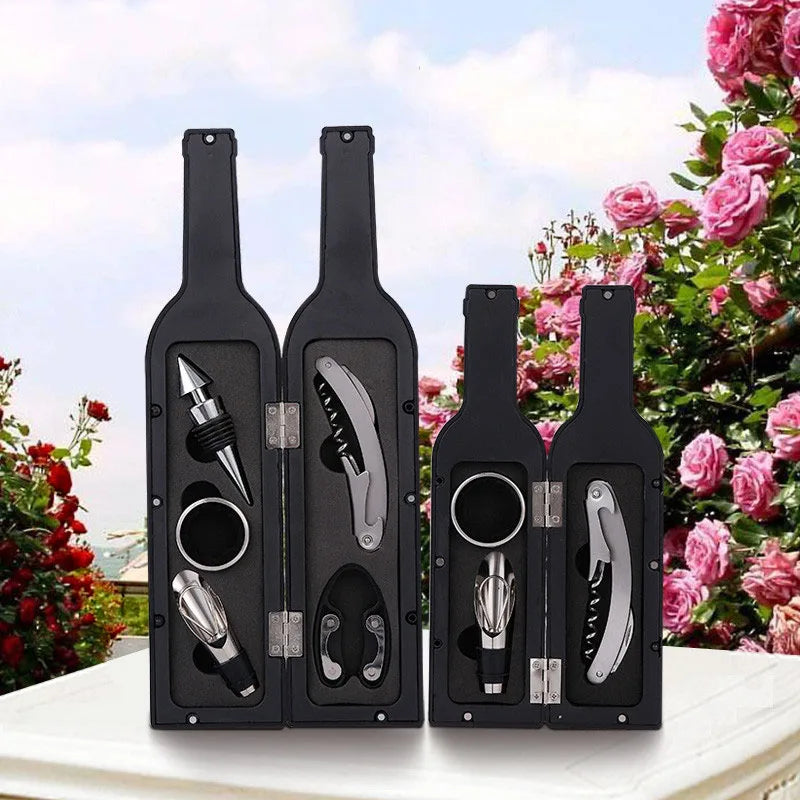 Multi-Function Wine Bottle Opener Set – Bar Accessories & Gift in Bottle-Shaped Holder