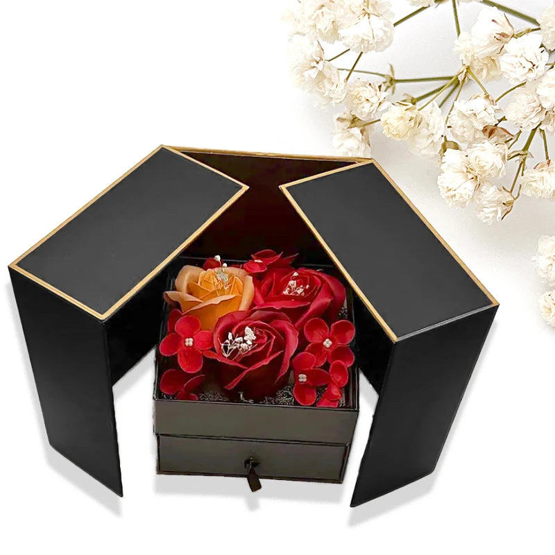 Luxury Rose Jewelry Gift Box – Double Door Drawer with Bow for Necklace Presentation